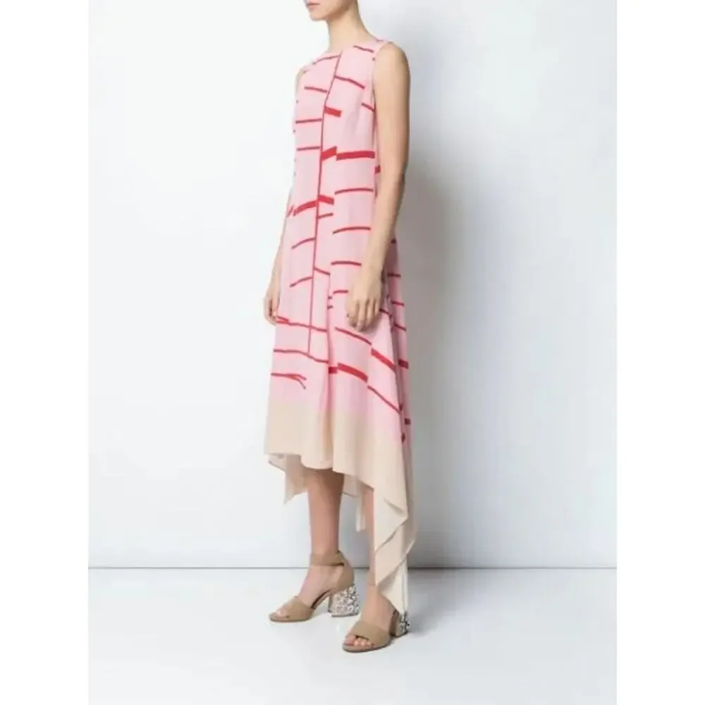 AKRIS Broken Stripe Sleeveless Midi A-Line Silk Dress US 8 - Picture 2 of 12